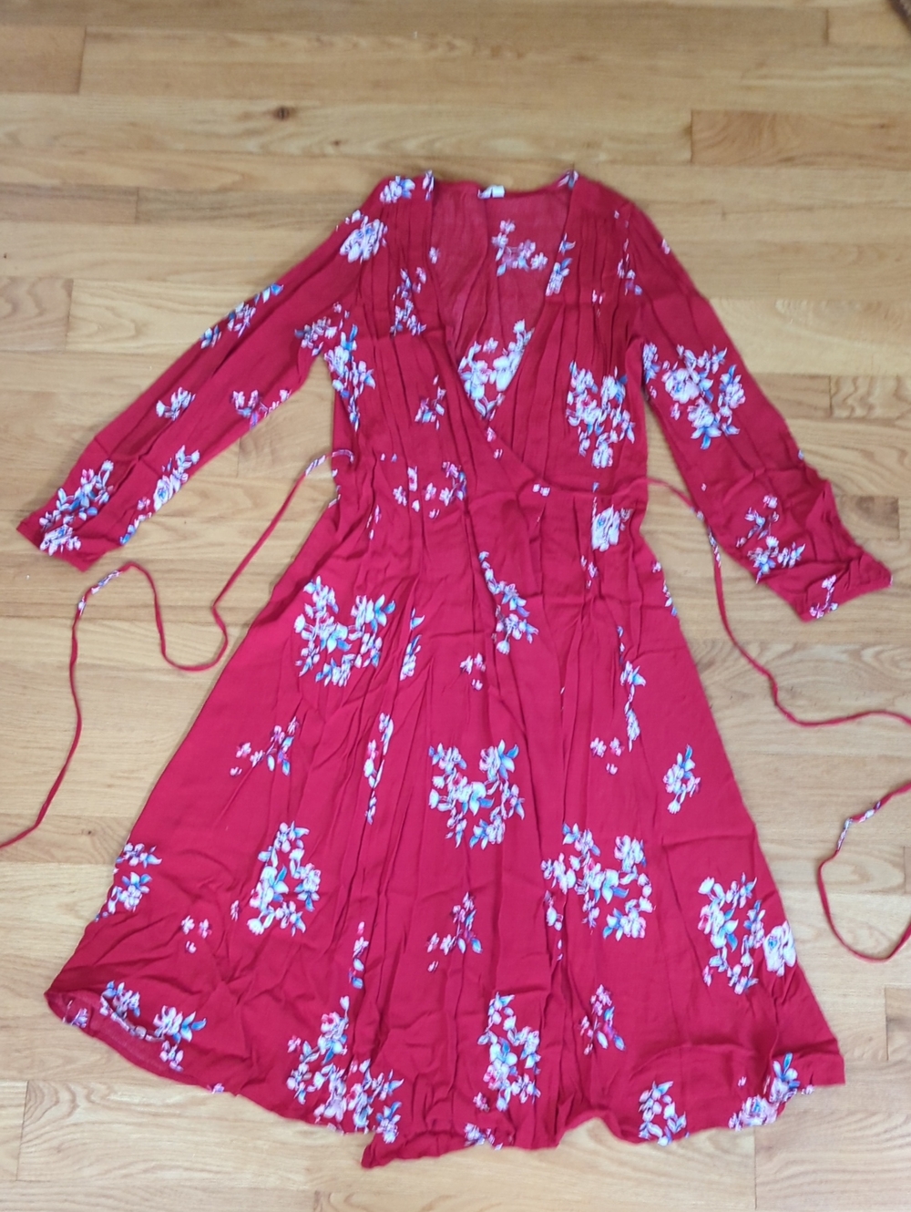 GAP Red Floral Wrap Dress with Long Sleeves